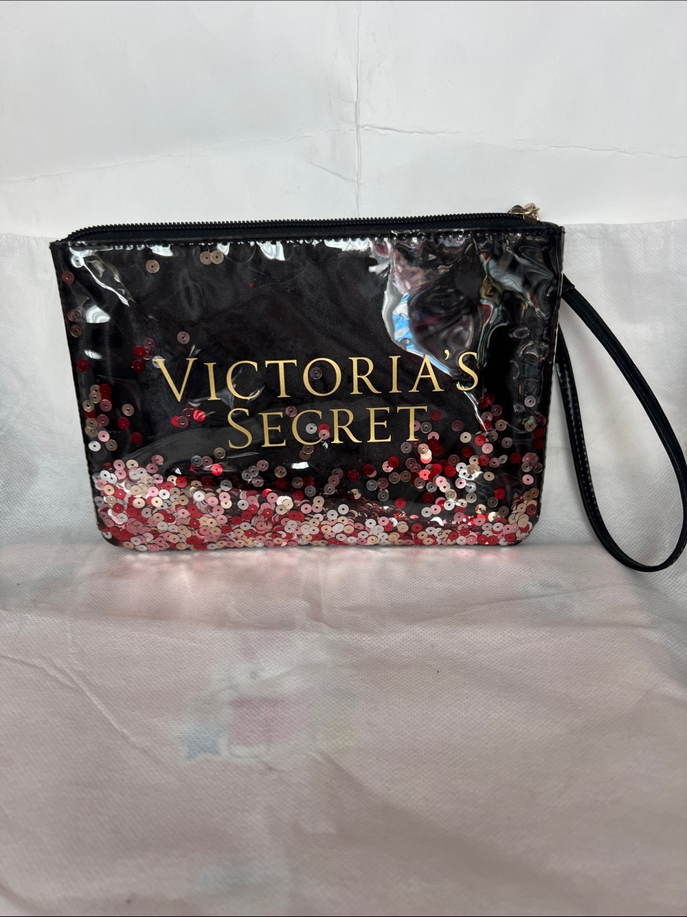 Victoria's Secret Black Wristlet with Pink and Red Sequins